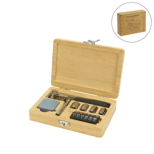 Tool Kit in Bamboo Box with Silver Lock
